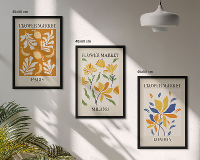 Three-piece wall art piece Floral Posters Paris Milan London