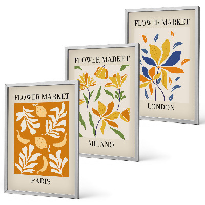 Three-piece wall art piece Floral Posters Paris Milan London