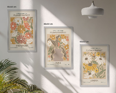 Set of 3 framed wall art pieces Floral patterns Amsterdam Paris London