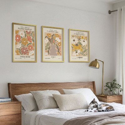 Set of 3 framed wall art pieces Floral patterns Amsterdam Paris London