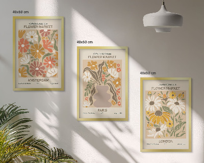 Set of 3 framed wall art pieces Floral patterns Amsterdam Paris London