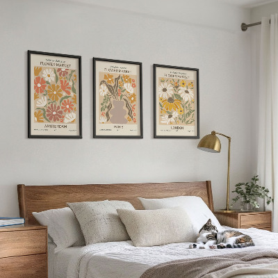 Set of 3 framed wall art pieces Floral patterns Amsterdam Paris London