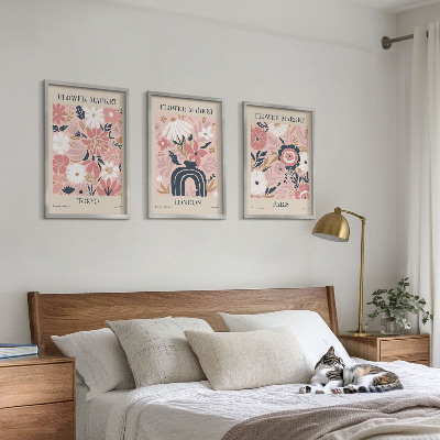 Wall art set Floral motifs Tokyo London Paris