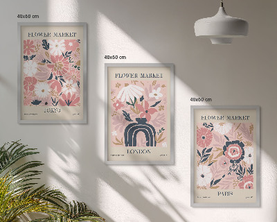 Wall art set Floral motifs Tokyo London Paris