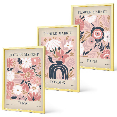 Wall art set Floral motifs Tokyo London Paris