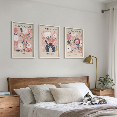 Wall art set Floral motifs Tokyo London Paris