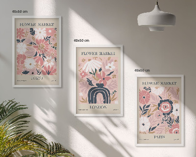 Wall art set Floral motifs Tokyo London Paris
