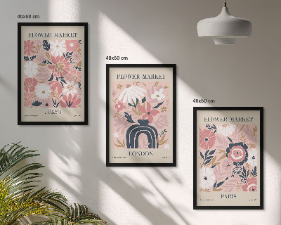 Wall art set Floral motifs Tokyo London Paris