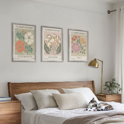 Three-piece wall art piece Floral Posters Copenhagen London Paris