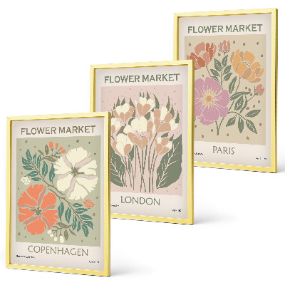 Three-piece wall art piece Floral Posters Copenhagen London Paris