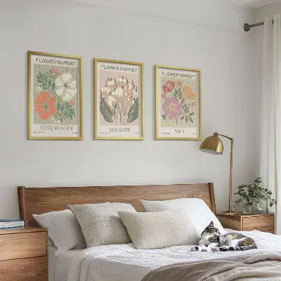 Three-piece floral wall art set featuring Copenhagen, London, and Paris prints