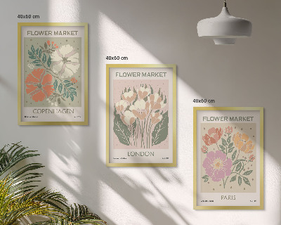 Three-piece wall art piece Floral Posters Copenhagen London Paris