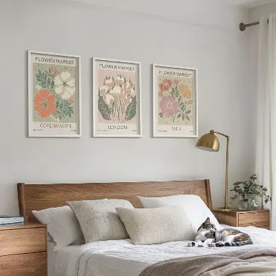 Three-piece floral wall art set featuring Copenhagen, London, and Paris prints