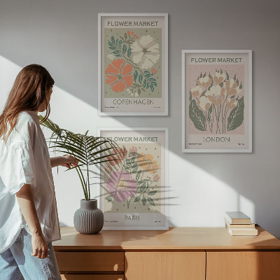 Three-piece wall art piece Floral Posters Copenhagen London Paris