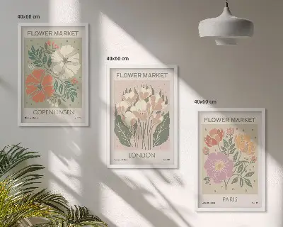 Three-piece floral wall art set featuring Copenhagen, London, and Paris prints