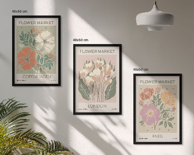 Three-piece wall art piece Floral Posters Copenhagen London Paris