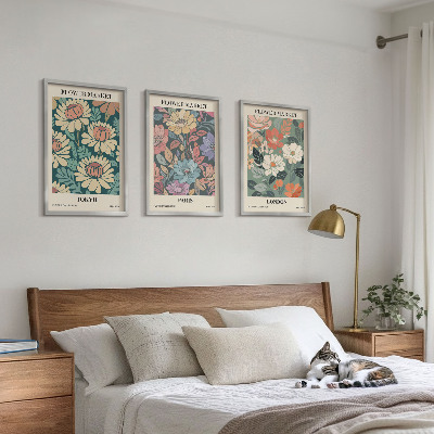 Set of 3 framed wall art pieces Flower Posters Tokyo Paris London
