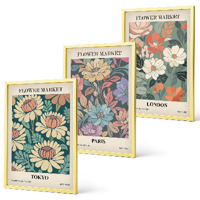 Set of 3 framed wall art pieces Flower Posters Tokyo Paris London