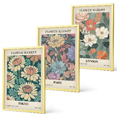Flower wall art set set of 3 framed posters featuring Tokyo Paris and London