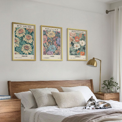 Set of 3 framed wall art pieces Flower Posters Tokyo Paris London