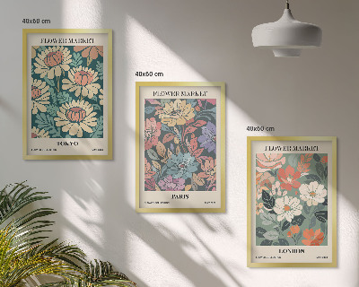 Set of 3 framed wall art pieces Flower Posters Tokyo Paris London