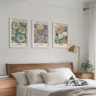 Flower wall art set set of 3 framed posters featuring Tokyo Paris and London