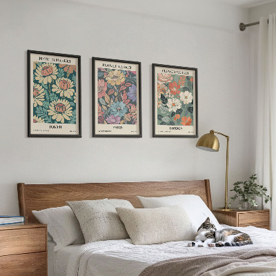 Set of 3 framed wall art pieces Flower Posters Tokyo Paris London