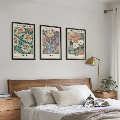 Flower wall art set set of 3 framed posters featuring Tokyo Paris and London