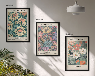 Set of 3 framed wall art pieces Flower Posters Tokyo Paris London