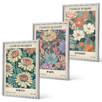 Set of 3 framed wall art pieces Flower Posters Tokyo Paris London