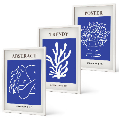 Set of 3 framed wall art pieces Stylish blue posters