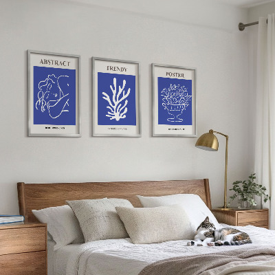 Set of 3 framed wall art pieces Stylish blue posters