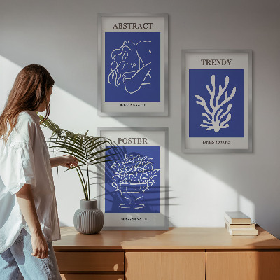 Set of 3 framed wall art pieces Stylish blue posters