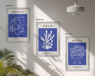Set of 3 framed wall art pieces Stylish blue posters