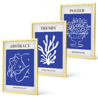 Set of 3 framed wall art pieces Stylish blue posters
