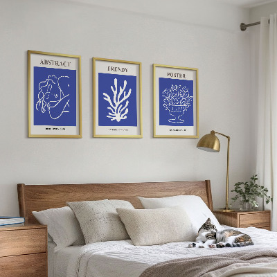 Set of 3 framed wall art pieces Stylish blue posters