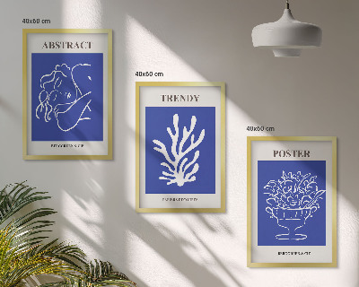 Set of 3 framed wall art pieces Stylish blue posters
