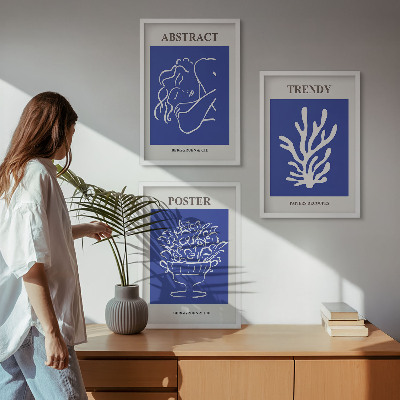 Set of 3 framed wall art pieces Stylish blue posters