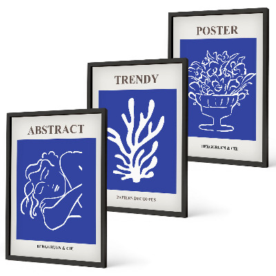 Set of 3 framed wall art pieces Stylish blue posters