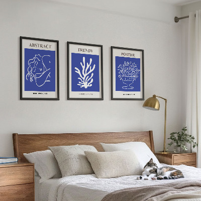 Set of 3 framed wall art pieces Stylish blue posters