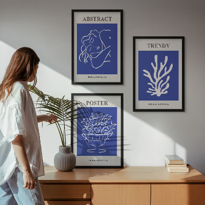 Set of 3 framed wall art pieces Stylish blue posters