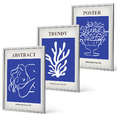 Set of 3 framed wall art pieces Stylish blue posters