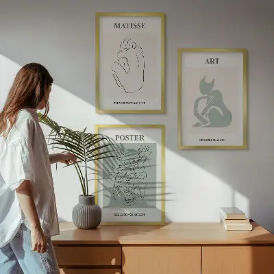 Wall art set Matisse green and beige posters