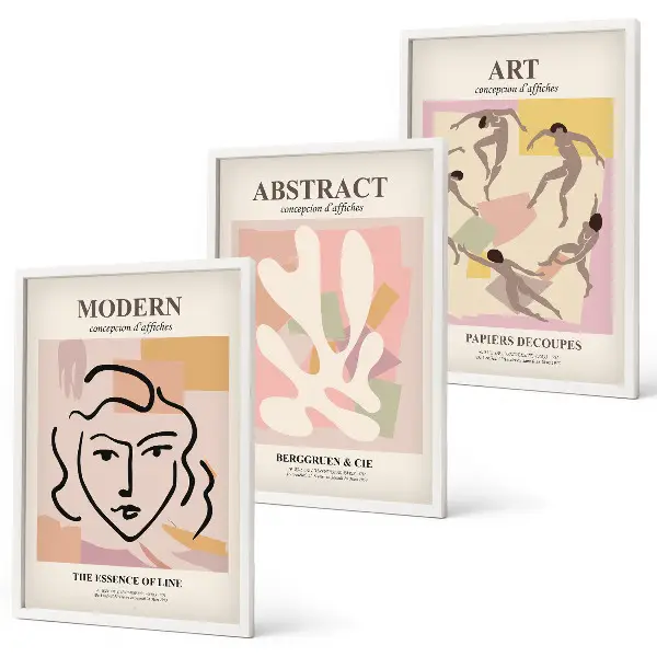 Three-piece wall art set stylish pastel portrait prints
