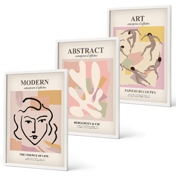 Three-piece wall art piece Stylish portraits in pastels