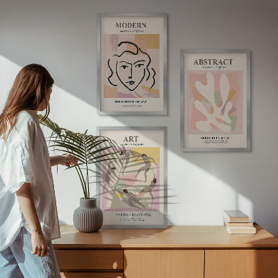 Three-piece wall art piece Stylish portraits in pastels