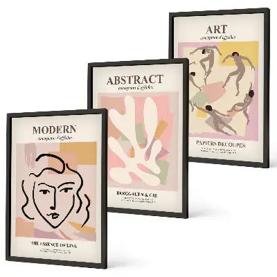 Three-piece wall art set stylish pastel portrait prints