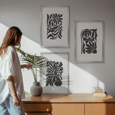 Set of 3 framed wall art pieces Abstract plant patterns