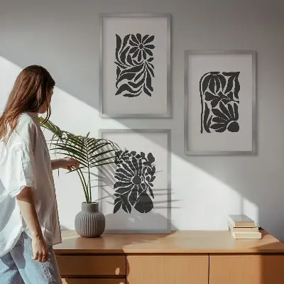 Abstract plant patterns wall art set of 3 framed pieces