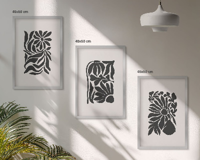 Set of 3 framed wall art pieces Abstract plant patterns